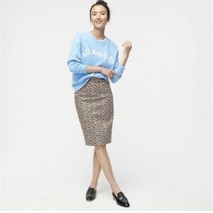 J. Crew No 2 Pencil Skirt Leopard Print Cotton Stretch